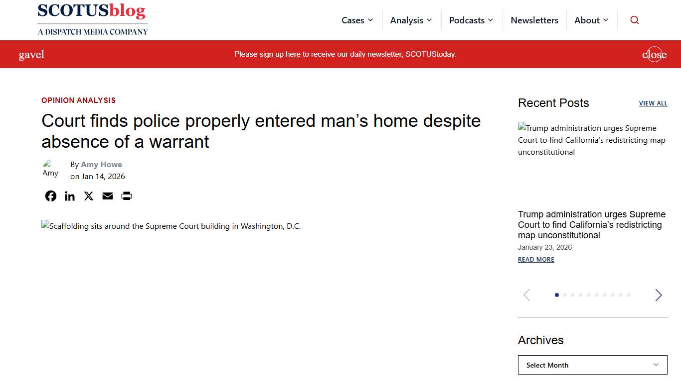 Court finds police properly entered man’s home despite absence of a warrant - SCOTUSblog